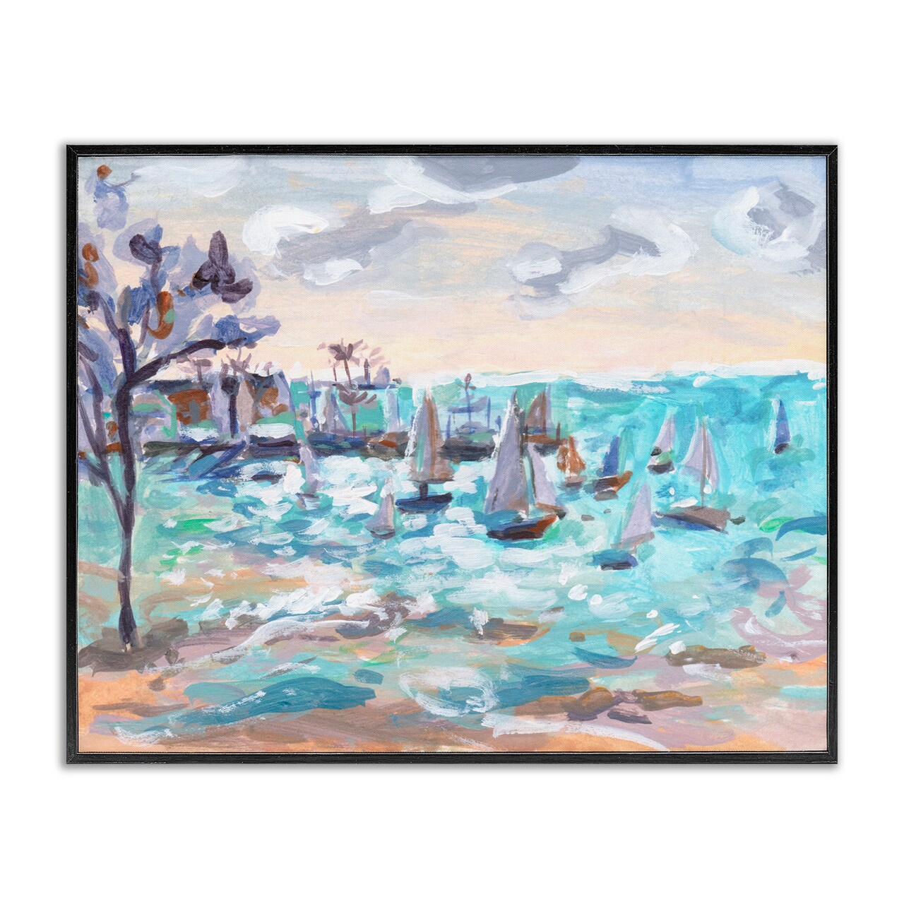 Stupell Industries Sailboat Fleet by Shore Framed Giclee Wall Art Design by Melissa Wang